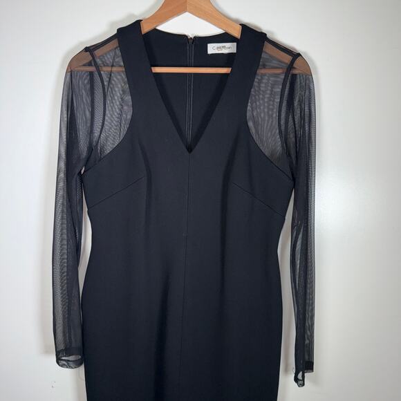 Calvin Klein Black Mesh Sleeve Bodycon Cocktail Dress Glam Minimalist Chic 6 LBD - Picture 5 of 14